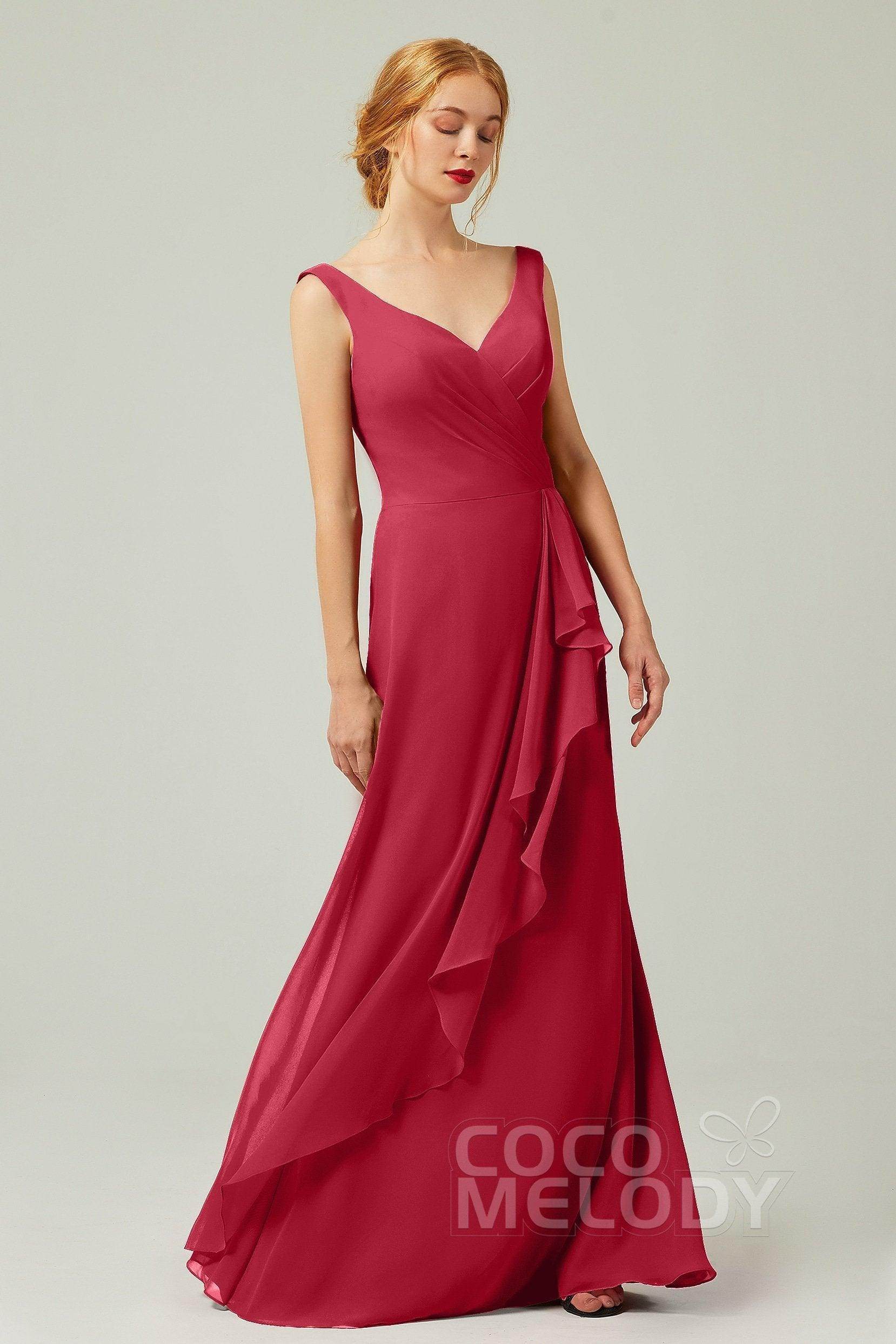 Sheath-Column Floor Length Chiffon Bridesmaid Dress Formal Dresses CB0344PS - COCOMELODY